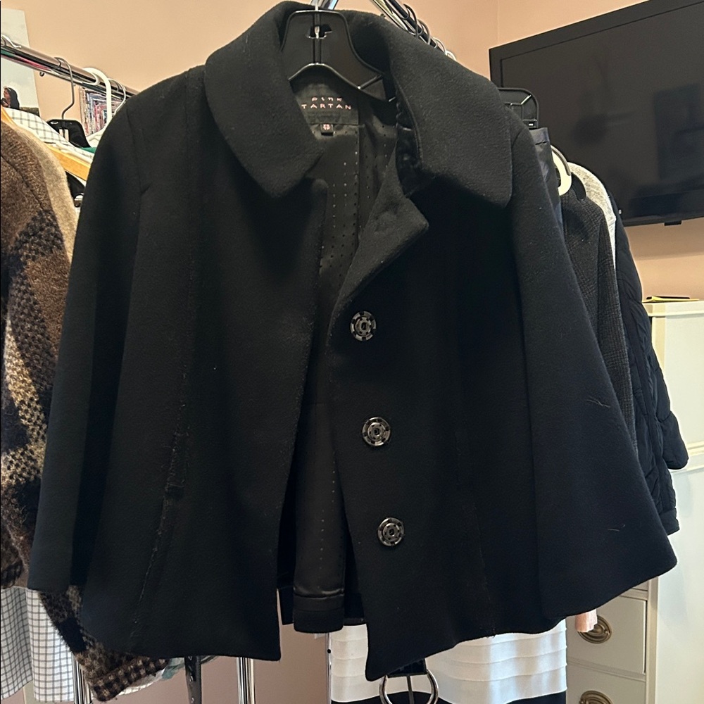 Pink Tartan black cashmere Button-Up Cape Coat/swing coat